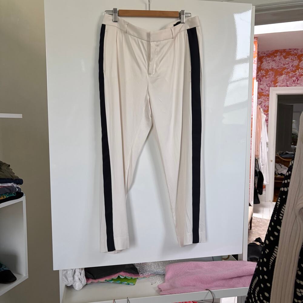 Banana Republic Avery Tuxedo Stripe Trouser Ivory Navy Pleated Ankle Pant Size10